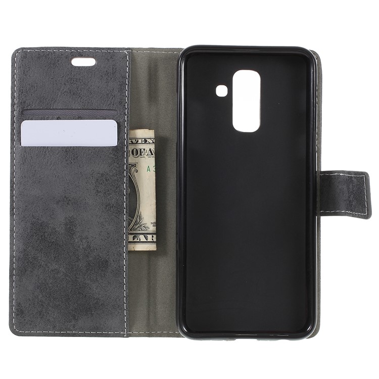 Vintage Style Leather Wallet Case for Samsung Galaxy A6+ (2018) - Grey-7
