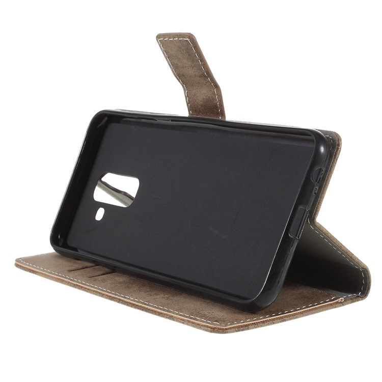 Vintage Style Leather Stand Cover with Card Slots for Samsung Galaxy A6+ (2018) - Khaki-4