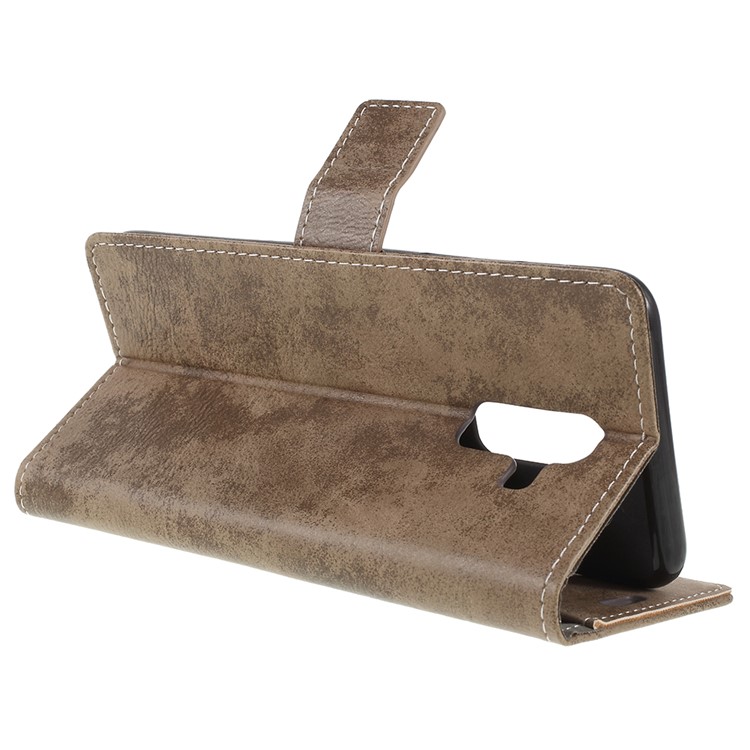 Vintage Style Leather Stand Cover with Card Slots for Samsung Galaxy A6+ (2018) - Khaki-5