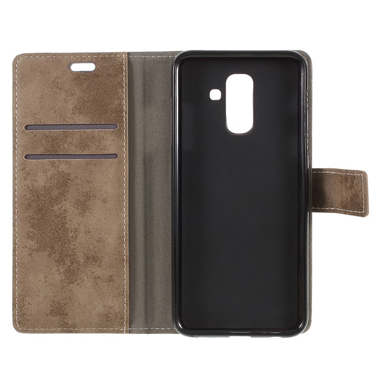 Vintage Style Leather Stand Cover with Card Slots for Samsung Galaxy A6+ (2018) - Khaki-6