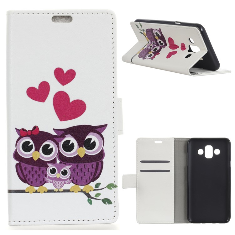 Pattern Printing Stand Leather Wallet Mobile Case for Samsung Galaxy J7 Duo - Sweet Owl Family-1