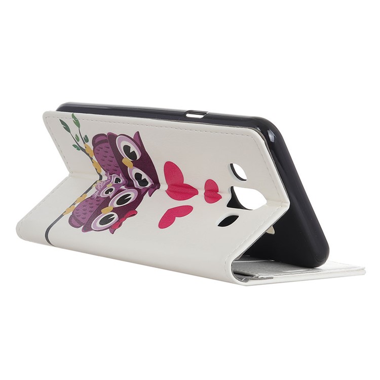 Pattern Printing Stand Leather Wallet Mobile Case for Samsung Galaxy J7 Duo - Sweet Owl Family-4