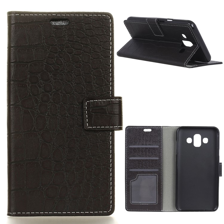 Crocodile Texture PU Leather Magnetic Wallet Cell Phone Cover for Samsung Galaxy J7 Duo - Black-1