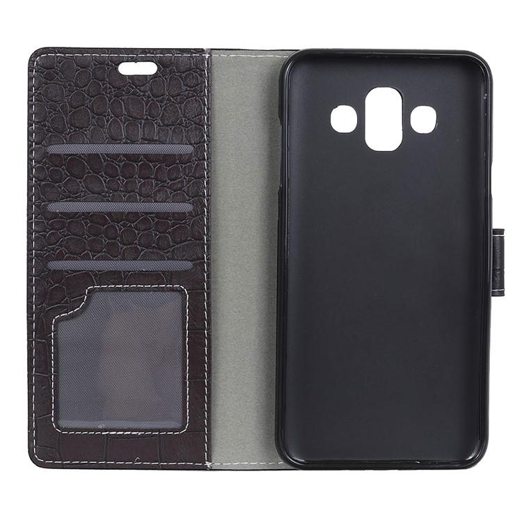 Crocodile Texture PU Leather Magnetic Wallet Cell Phone Cover for Samsung Galaxy J7 Duo - Black-4