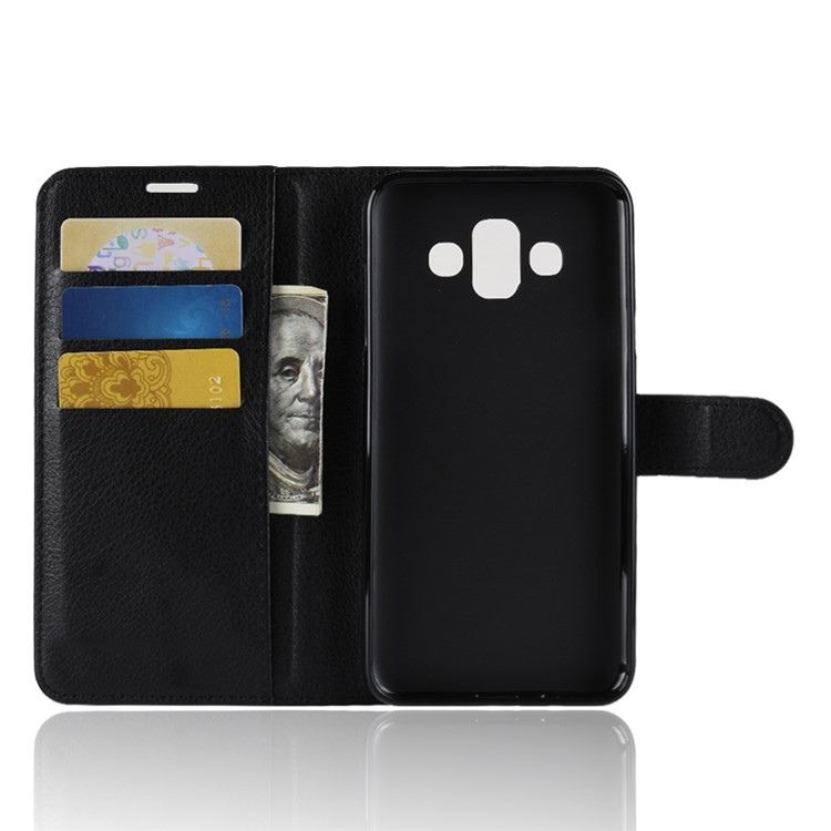 Litchi Skin PU Leather Magnetic Wallet Stand Case for Samsung Galaxy J7 Duo - Black-3