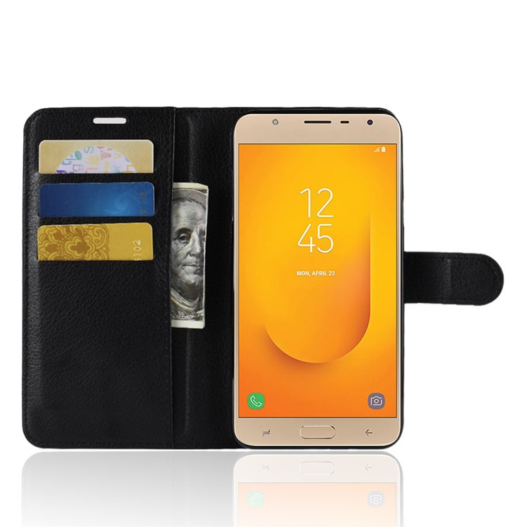 Litchi Skin PU Leather Magnetic Wallet Stand Case for Samsung Galaxy J7 Duo - Black-4
