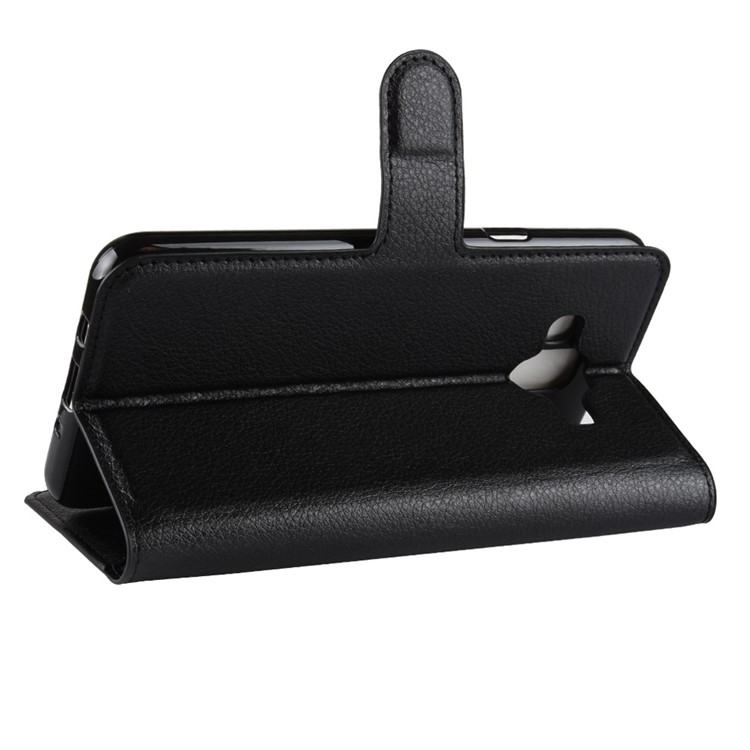 Litchi Skin PU Leather Magnetic Wallet Stand Case for Samsung Galaxy J7 Duo - Black-5