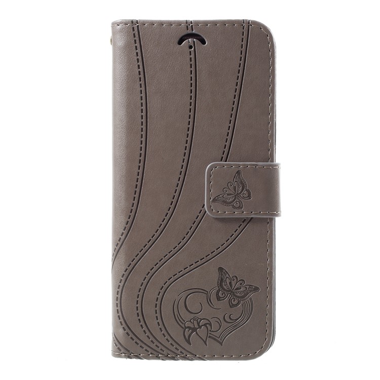 Imprint Butterfly Heart Leather Wallet Case for Samsung Galaxy S9 SM-G960 - Grey-2