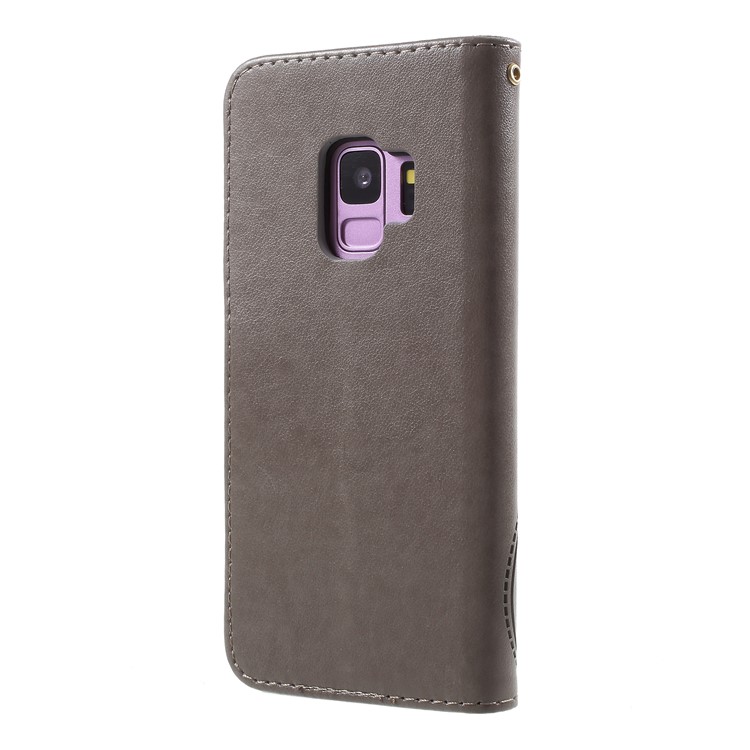 Imprint Butterfly Heart Leather Wallet Case for Samsung Galaxy S9 SM-G960 - Grey-3