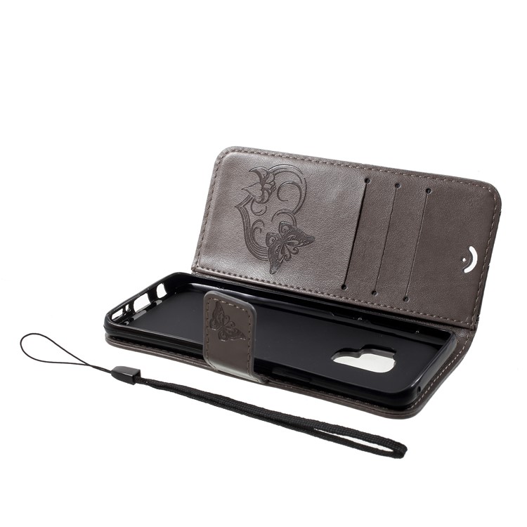 Imprint Butterfly Heart Leather Wallet Case for Samsung Galaxy S9 SM-G960 - Grey-7