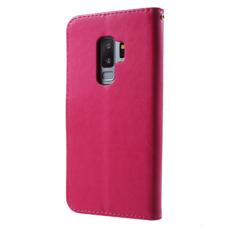 Imprint Butterfly Heart Leather Wallet Case for Samsung Galaxy S9+ SM-G965 - Rose-2