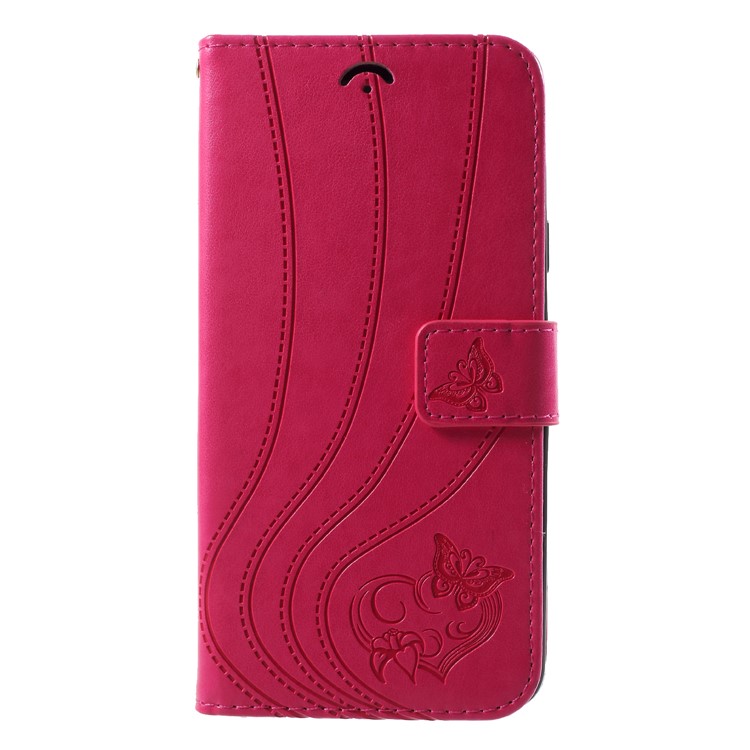 Imprint Butterfly Heart Leather Wallet Case for Samsung Galaxy S9+ SM-G965 - Rose-3