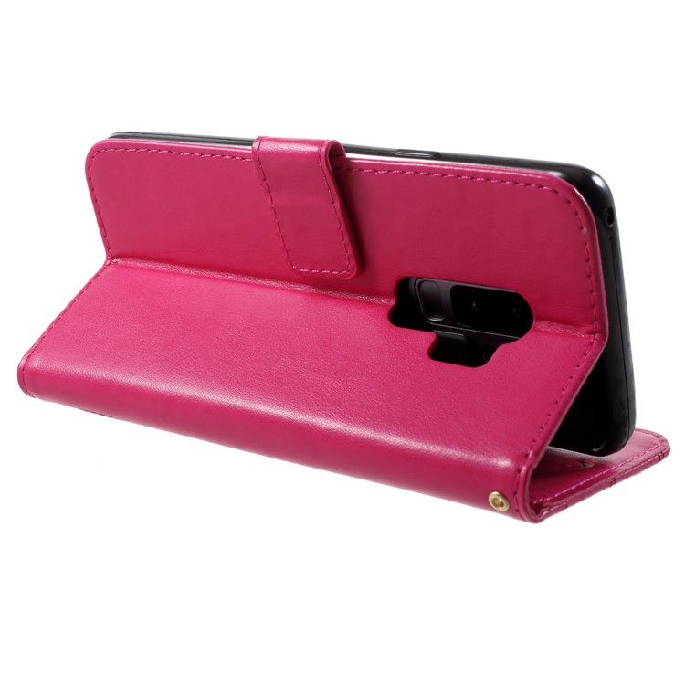 Imprint Butterfly Heart Leather Wallet Case for Samsung Galaxy S9+ SM-G965 - Rose-5