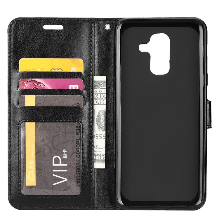 Crazy Horse Texture Wallet Stand Leather Phone Case for Samsung Galaxy A6+ (2018) - Black-4