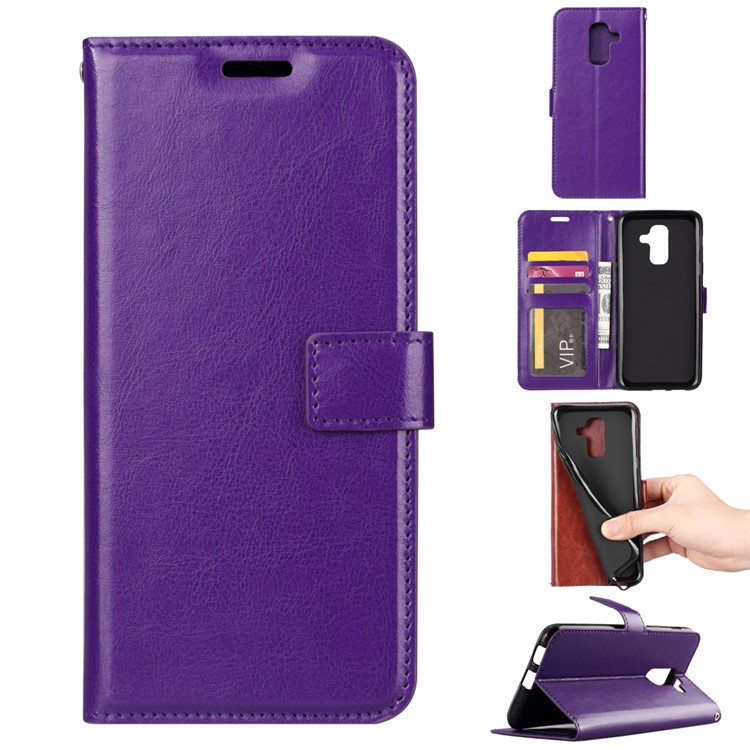 

Crazy Horse Texture Wallet Stand Leather Mobile Phone Case for Samsung Galaxy A6 Plus (2018)/A9 Star Lite - Purple