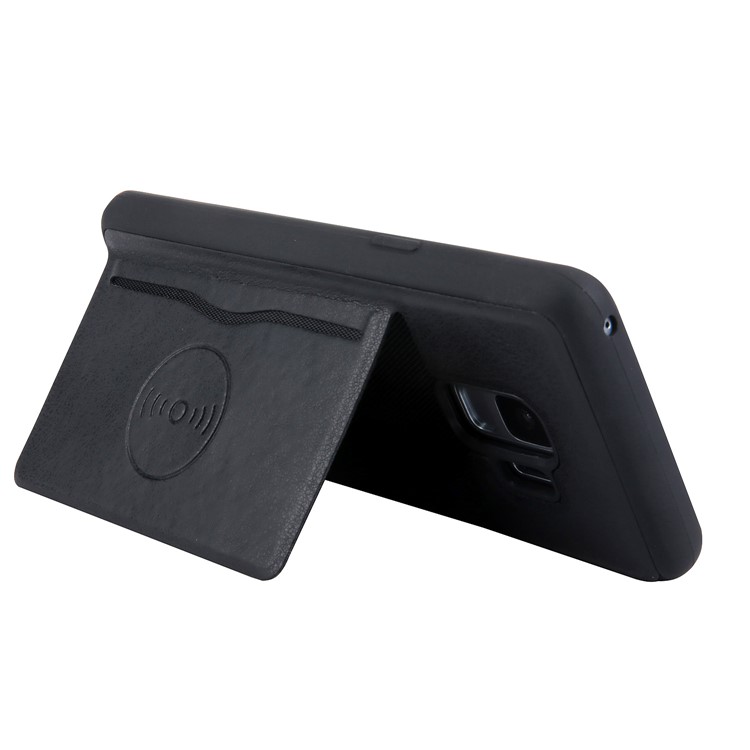 Kickstand Card Holder Leather Coated TPU Case for Samsung Galaxy S9 G960 Built-in Magnetic Sheet - Black-3