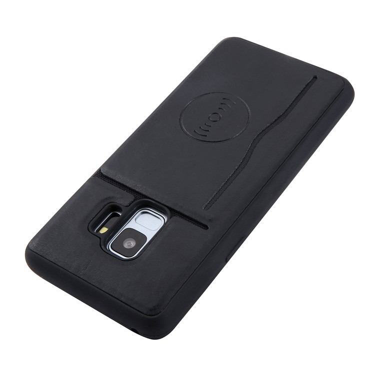 Kickstand Card Holder Leather Coated TPU Case for Samsung Galaxy S9 G960 Built-in Magnetic Sheet - Black-4