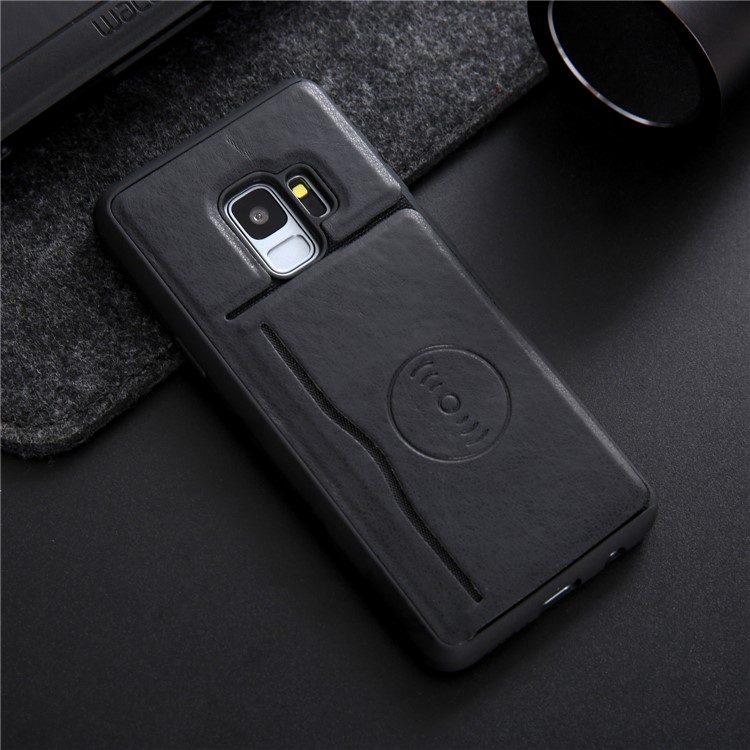 Kickstand Card Holder Leather Coated TPU Case for Samsung Galaxy S9 G960 Built-in Magnetic Sheet - Black-6