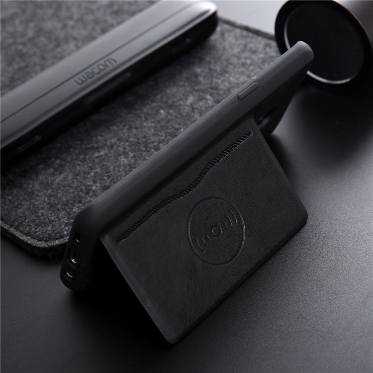 Kickstand Card Holder Leather Coated TPU Case for Samsung Galaxy S9 G960 Built-in Magnetic Sheet - Black-8
