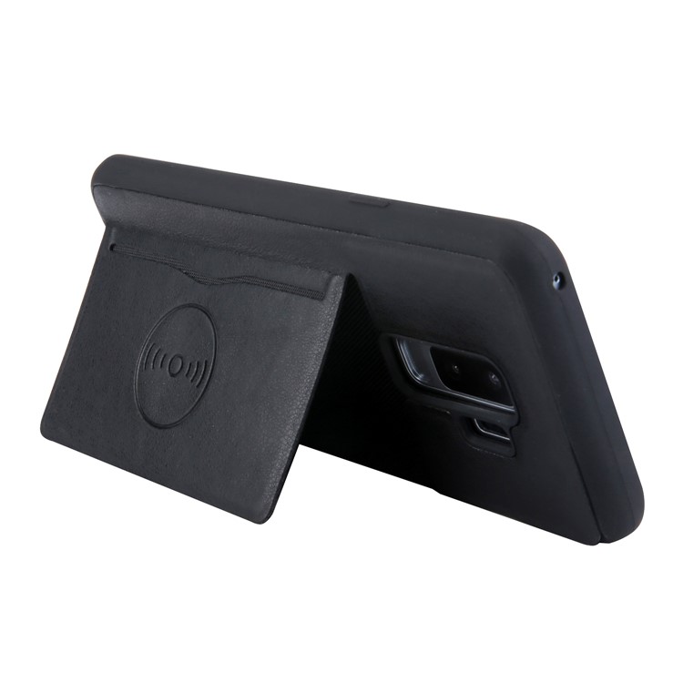 For Samsung Galaxy S9+ G965 Kickstand Card Holder Leather Coated TPU Phone Case Built-in Magnetic Sheet - Black-3