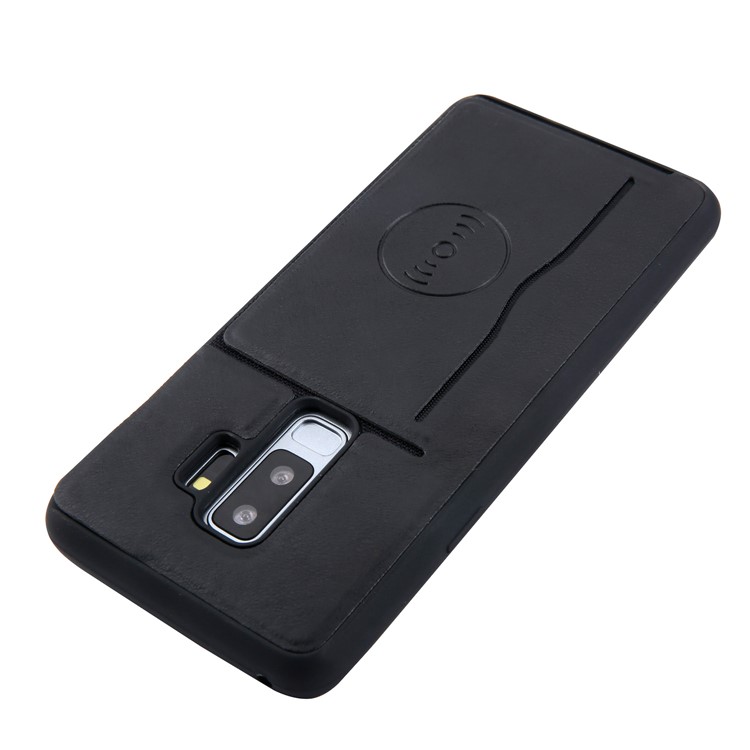 For Samsung Galaxy S9+ G965 Kickstand Card Holder Leather Coated TPU Phone Case Built-in Magnetic Sheet - Black-4
