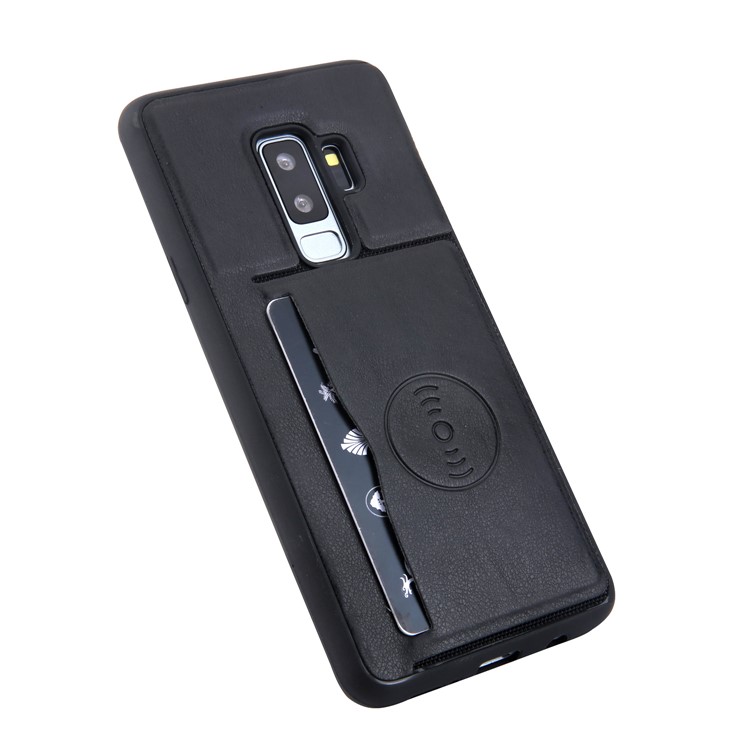 For Samsung Galaxy S9+ G965 Kickstand Card Holder Leather Coated TPU Phone Case Built-in Magnetic Sheet - Black-5