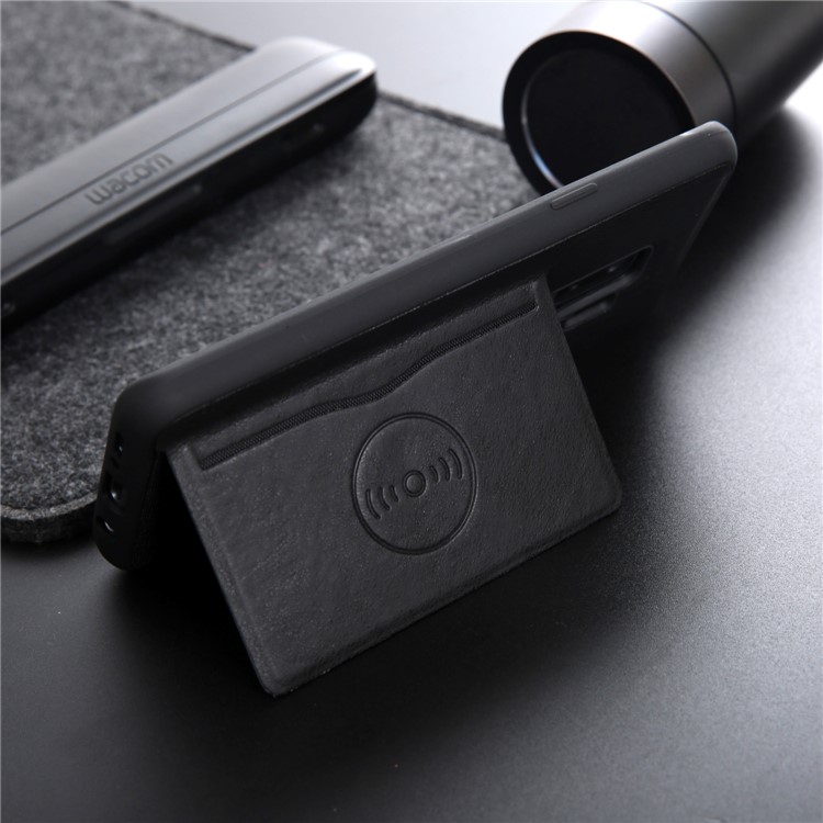 For Samsung Galaxy S9+ G965 Kickstand Card Holder Leather Coated TPU Phone Case Built-in Magnetic Sheet - Black-8