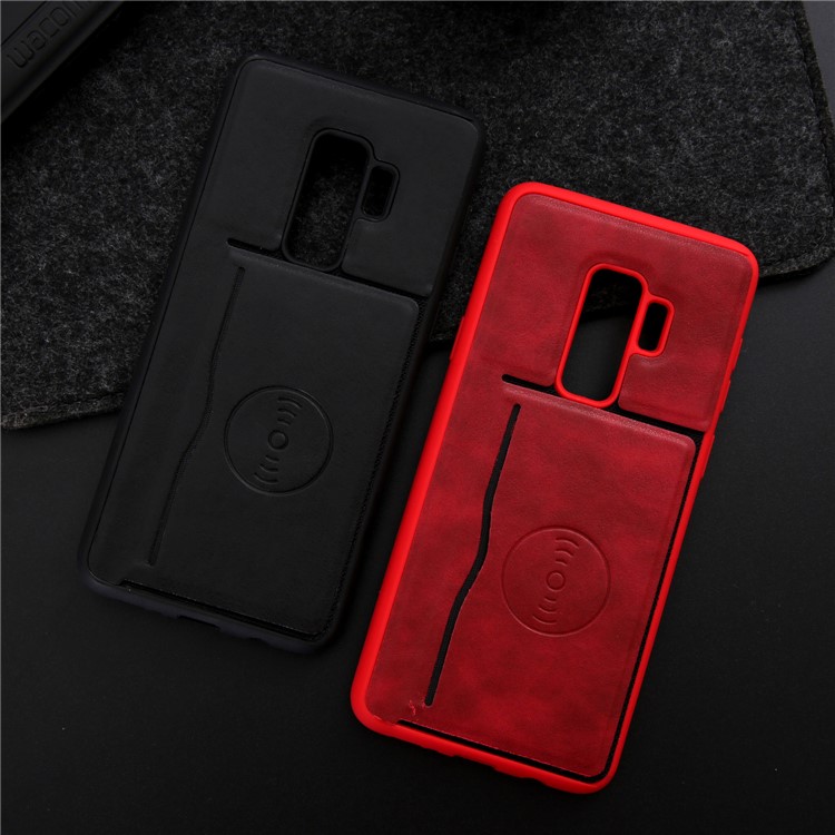 For Samsung Galaxy S9+ G965 Kickstand Card Holder Leather Coated TPU Phone Case Built-in Magnetic Sheet - Black-9