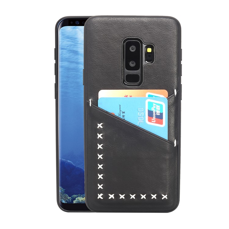 MUSUBO Two Card Slots PU Leather Coated TPU Protector Case for Samsung Galaxy S9+ G965 - Black-1