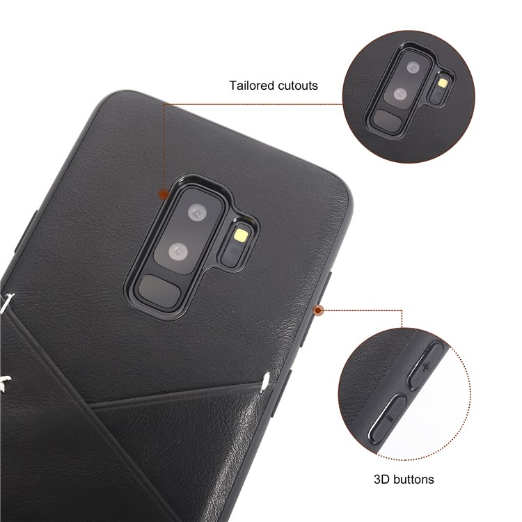 MUSUBO Two Card Slots PU Leather Coated TPU Protector Case for Samsung Galaxy S9+ G965 - Black-5