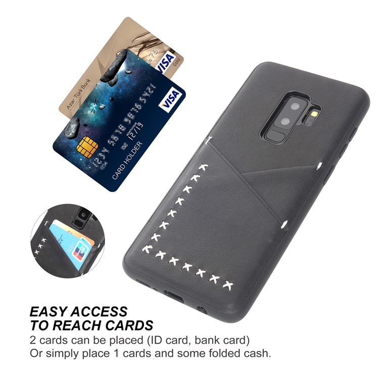 MUSUBO Two Card Slots PU Leather Coated TPU Protector Case for Samsung Galaxy S9+ G965 - Black-6