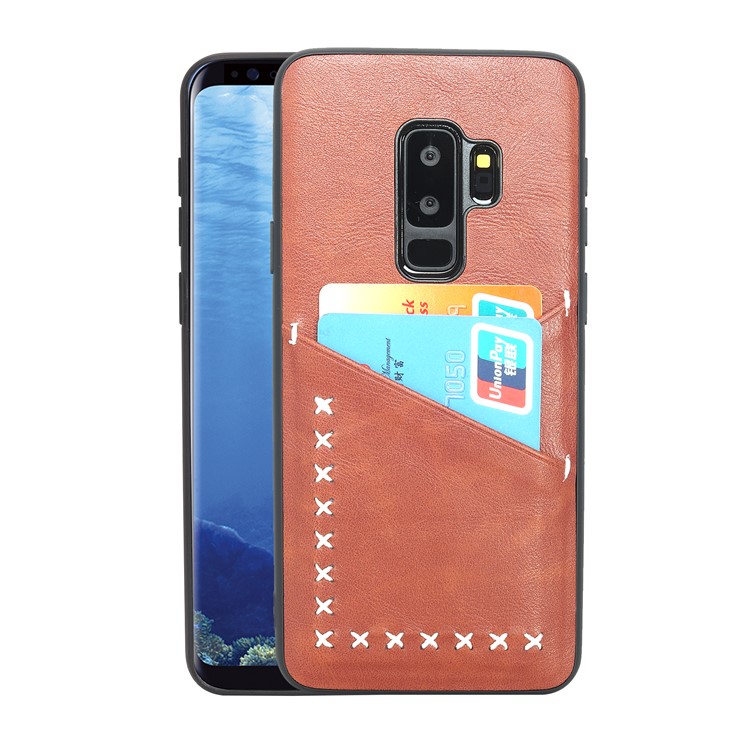 MUSUBO Two Card Slots PU Leather Coated TPU Back Protection Shell for Samsung Galaxy S9 Plus G965 - Dark Brown-1