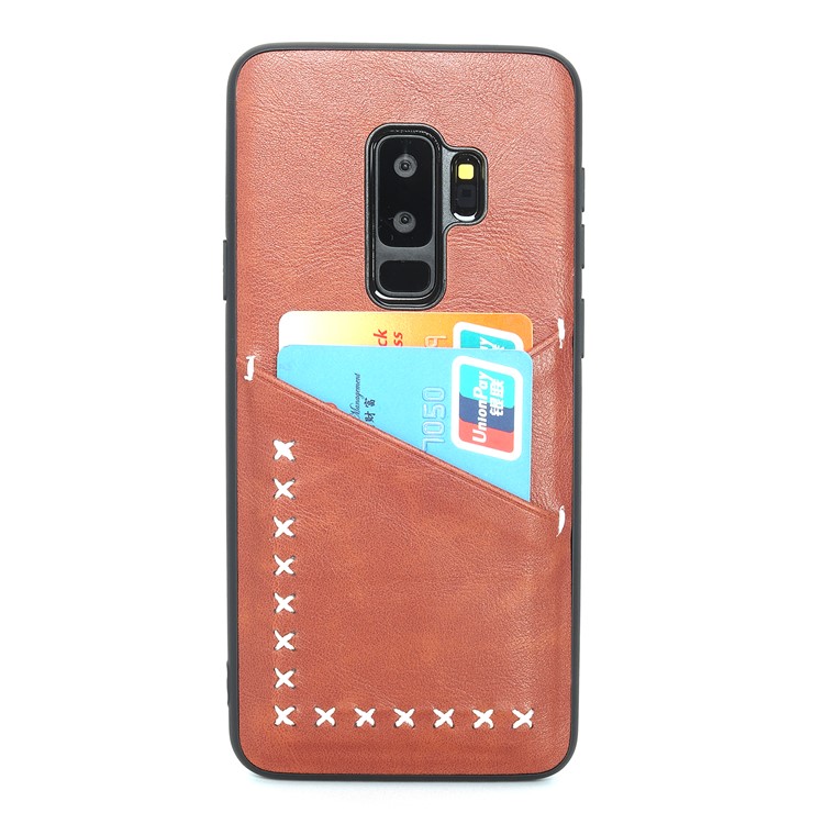 MUSUBO Two Card Slots PU Leather Coated TPU Back Protection Shell for Samsung Galaxy S9 Plus G965 - Dark Brown-2