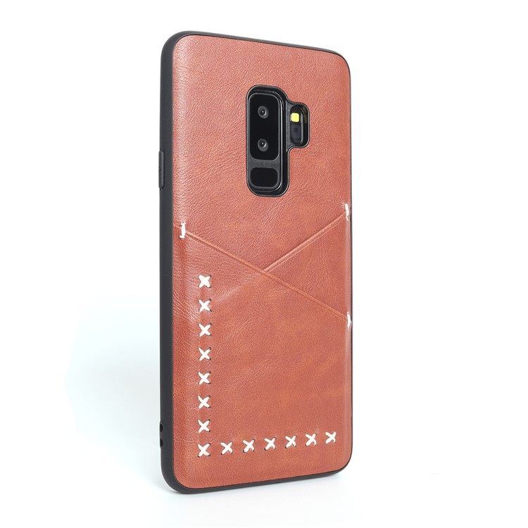 MUSUBO Two Card Slots PU Leather Coated TPU Back Protection Shell for Samsung Galaxy S9 Plus G965 - Dark Brown-3