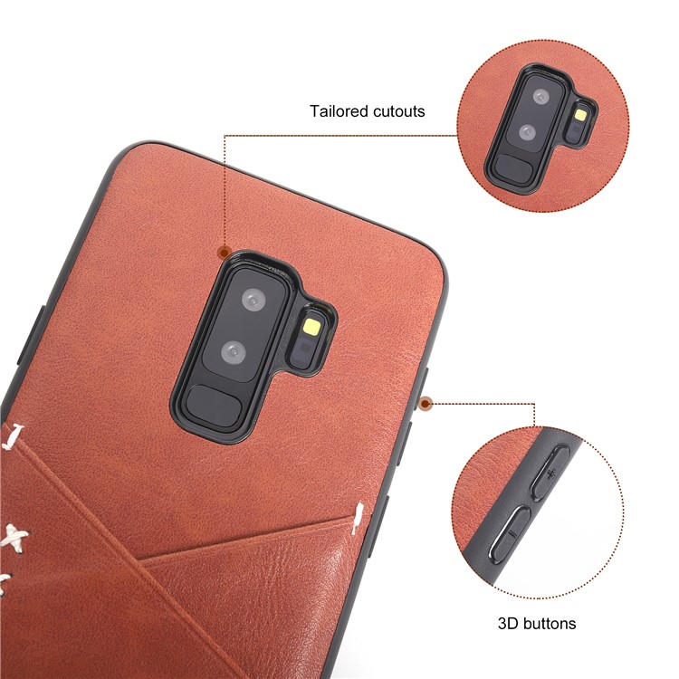 MUSUBO Two Card Slots PU Leather Coated TPU Back Protection Shell for Samsung Galaxy S9 Plus G965 - Dark Brown-5