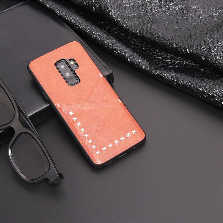 MUSUBO Two Card Slots PU Leather Coated TPU Back Protection Shell for Samsung Galaxy S9 Plus G965 - Dark Brown-7