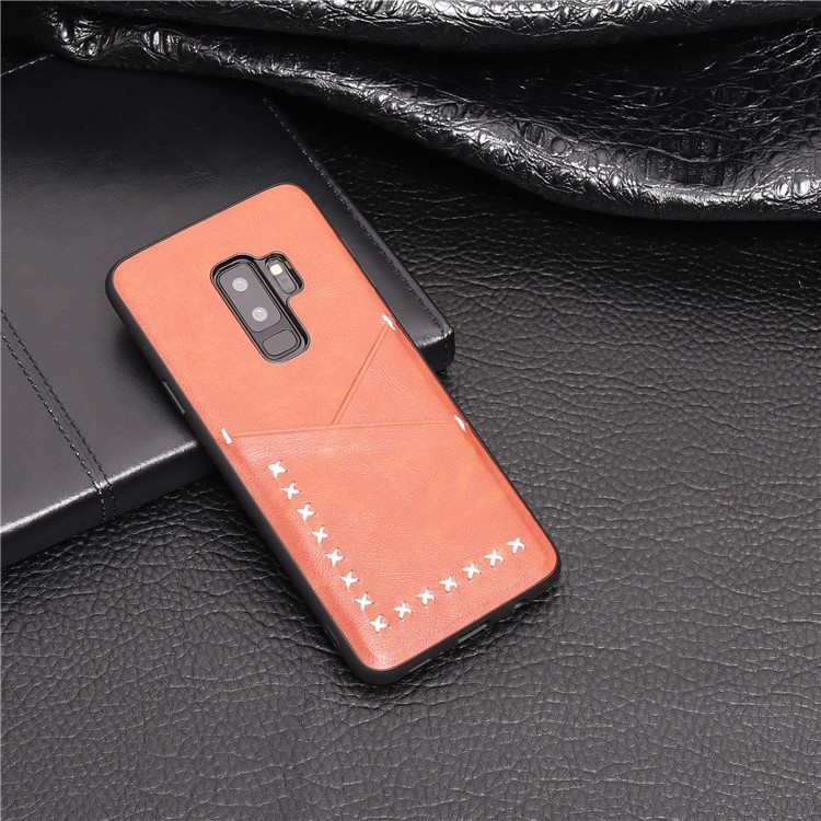 MUSUBO Two Card Slots PU Leather Coated TPU Back Protection Shell for Samsung Galaxy S9 Plus G965 - Dark Brown-8