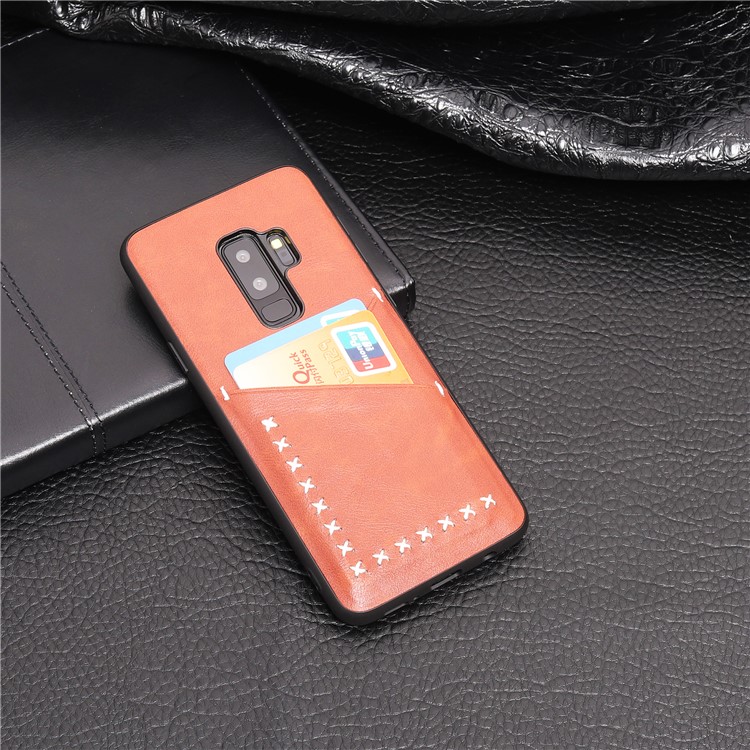 MUSUBO Two Card Slots PU Leather Coated TPU Back Protection Shell for Samsung Galaxy S9 Plus G965 - Dark Brown-9