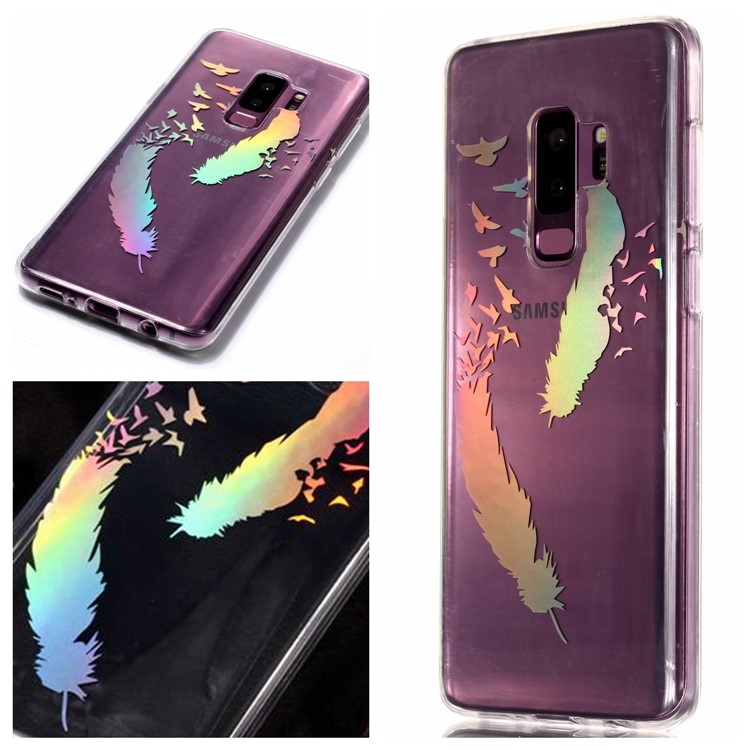 Colorful Laser Carving Patterned TPU Phone Case for Samsung Galaxy S9 Plus SM-G965 - Two Feathers-1