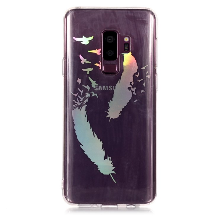 Colorful Laser Carving Patterned TPU Phone Case for Samsung Galaxy S9 Plus SM-G965 - Two Feathers-2