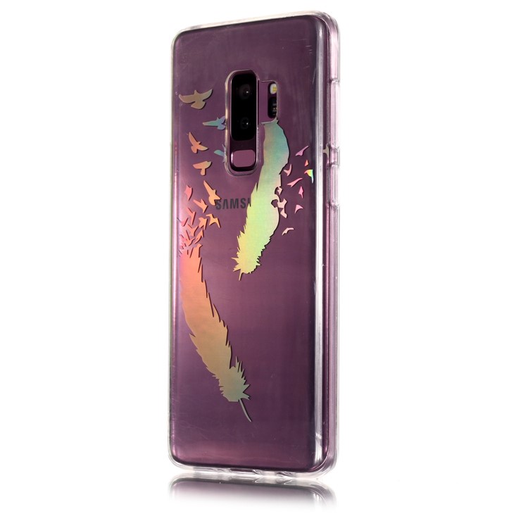 Colorful Laser Carving Patterned TPU Phone Case for Samsung Galaxy S9 Plus SM-G965 - Two Feathers-3