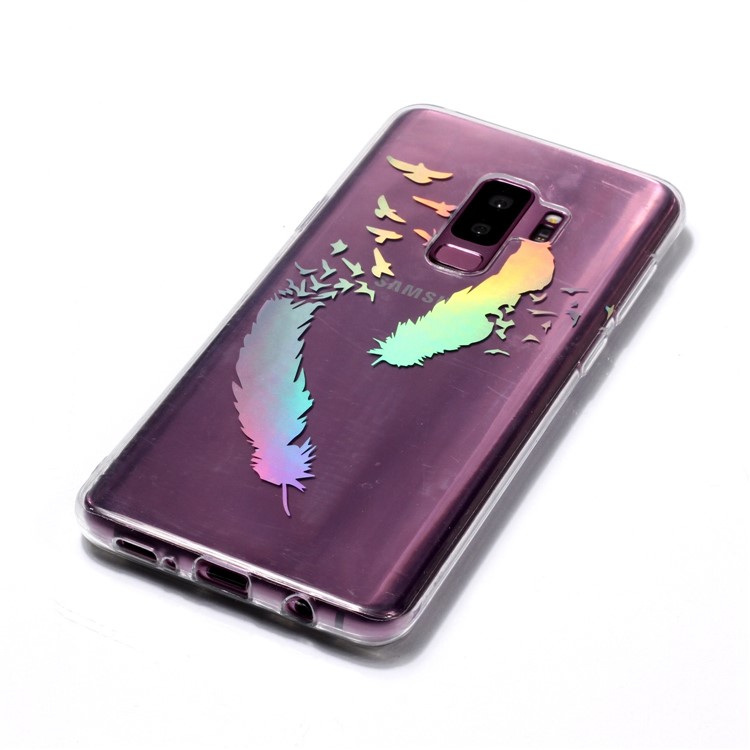 Colorful Laser Carving Patterned TPU Phone Case for Samsung Galaxy S9 Plus SM-G965 - Two Feathers-4