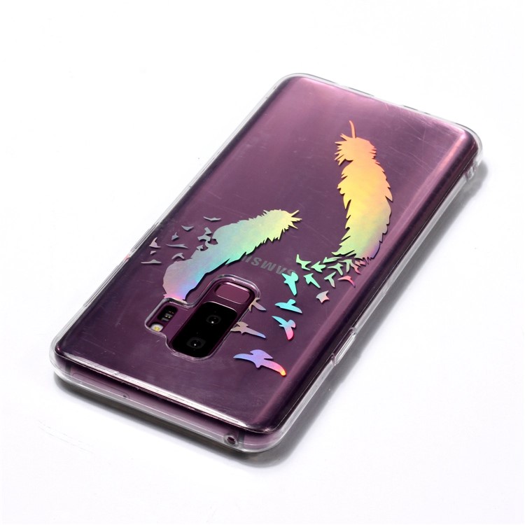 Colorful Laser Carving Patterned TPU Phone Case for Samsung Galaxy S9 Plus SM-G965 - Two Feathers-5