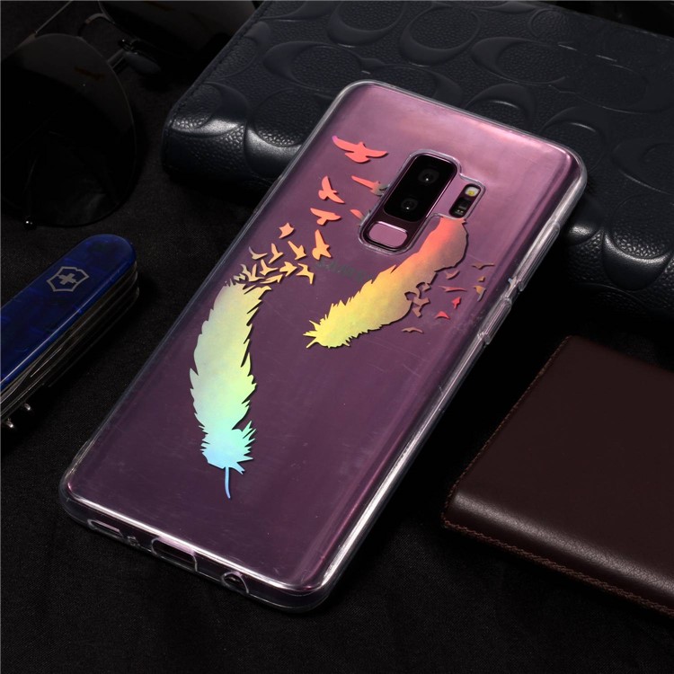 Colorful Laser Carving Patterned TPU Phone Case for Samsung Galaxy S9 Plus SM-G965 - Two Feathers-6