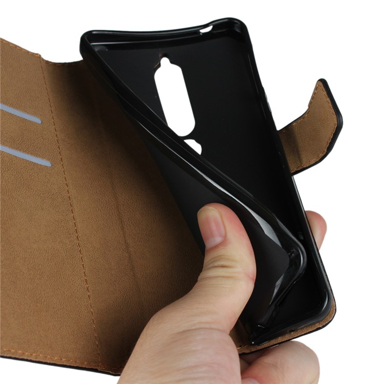 Split Leather Wallet Stand Flip Cover Case for Nokia 6 (2018) - Black-11