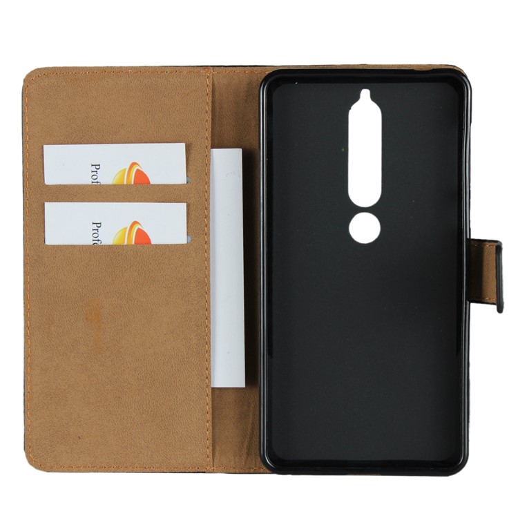 Split Leather Wallet Stand Flip Cover Case for Nokia 6 (2018) - Black-5