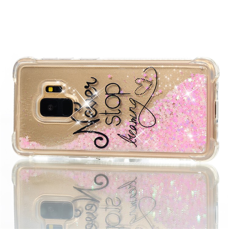 Patterned Liquid Glitter Powder Quicksand Shockproof TPU Back Cellphone Accessory Shell for Samsung Galaxy S9 SM-G960 - Never Stop-2