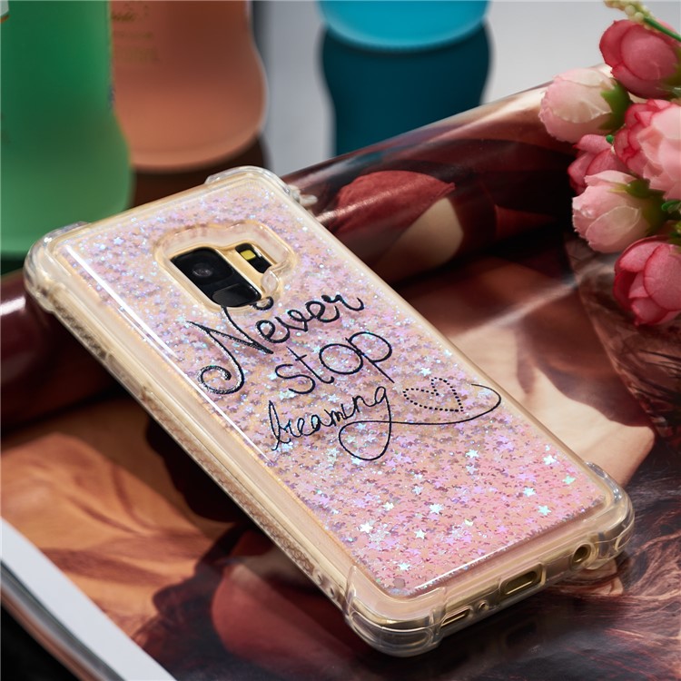 Patterned Liquid Glitter Powder Quicksand Shockproof TPU Back Cellphone Accessory Shell for Samsung Galaxy S9 SM-G960 - Never Stop-3