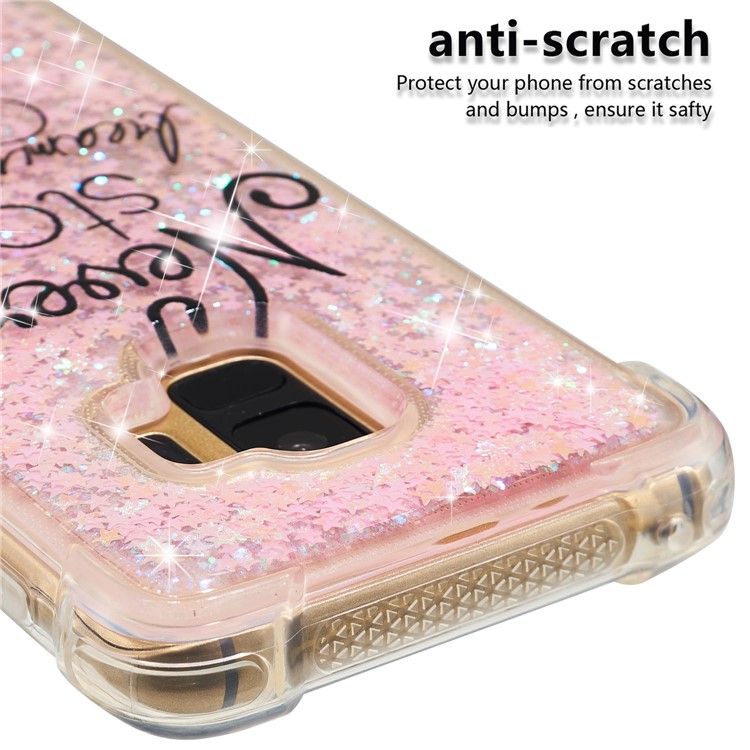 Patterned Liquid Glitter Powder Quicksand Shockproof TPU Back Cellphone Accessory Shell for Samsung Galaxy S9 SM-G960 - Never Stop-6