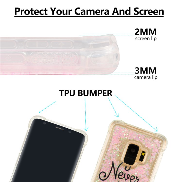 Patterned Liquid Glitter Powder Quicksand Shockproof TPU Back Cellphone Accessory Shell for Samsung Galaxy S9 SM-G960 - Never Stop-8